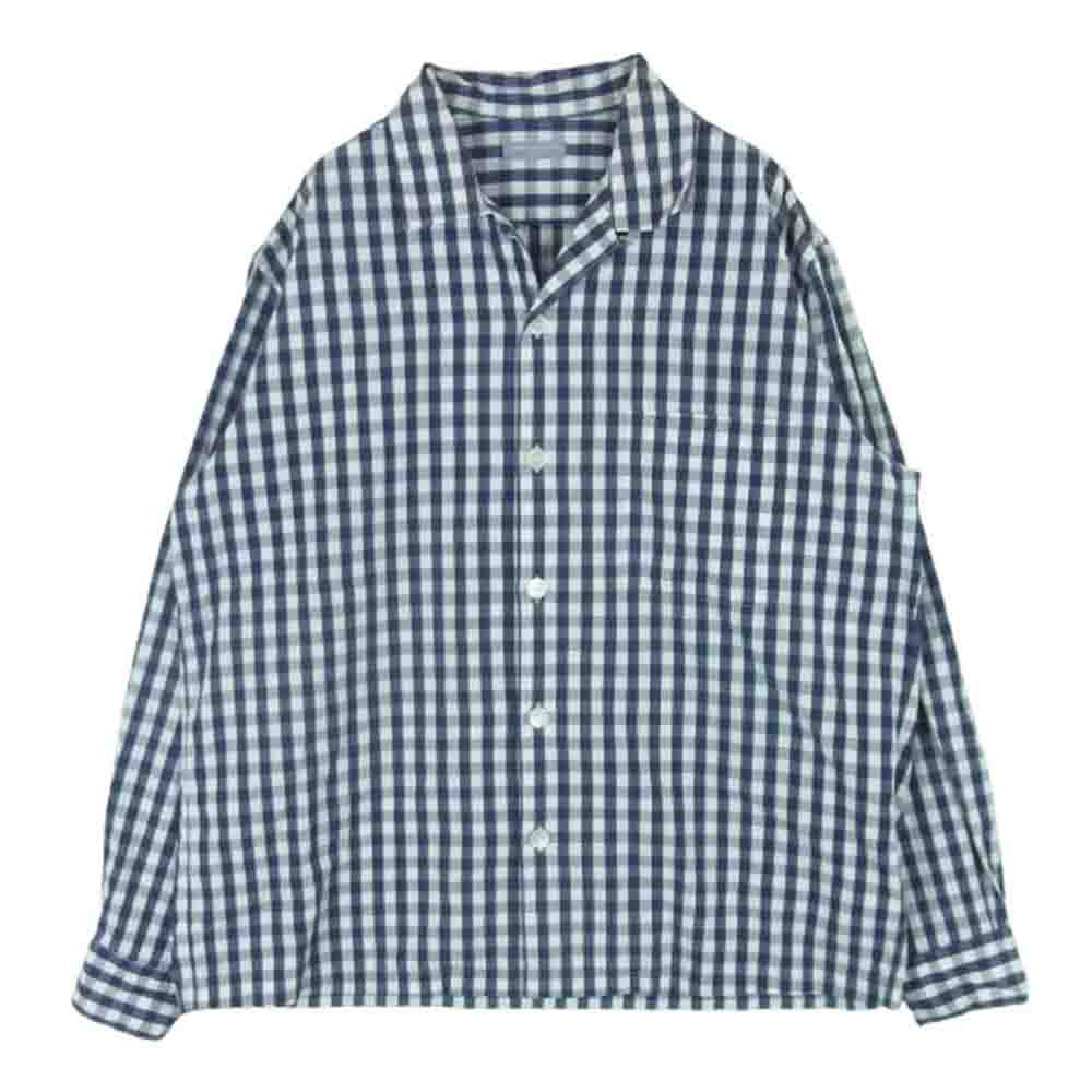 COMME des GARCONS HOMME コムデギャルソンオム 田中オム チェック柄 オープンカラー 長袖 シャツ コットン 日本製 ダークネイビー系 ホワイト系 サイズ表記なし【中古】