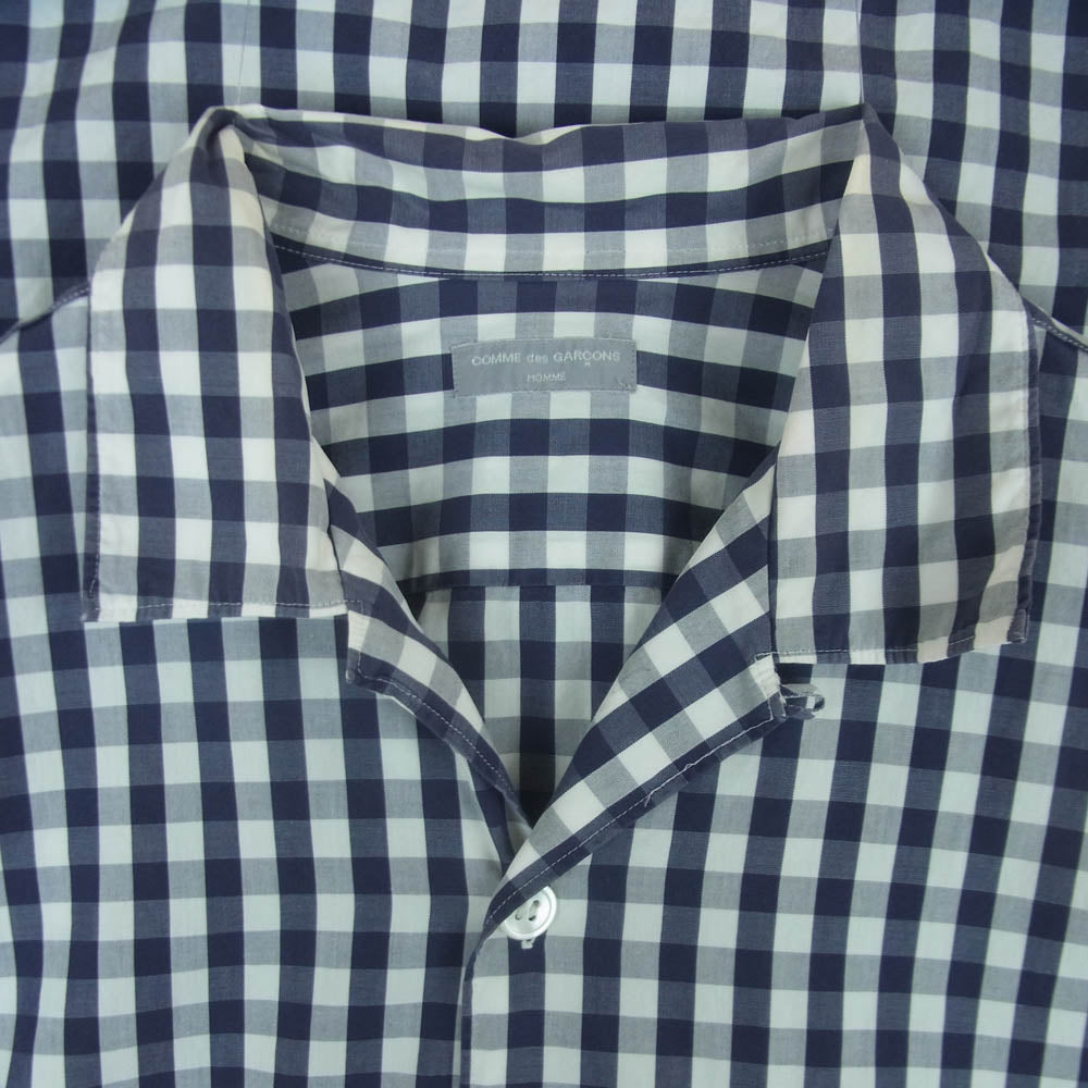COMME des GARCONS HOMME コムデギャルソンオム 田中オム チェック柄 オープンカラー 長袖 シャツ コットン 日本製 ダークネイビー系 ホワイト系 サイズ表記なし【中古】