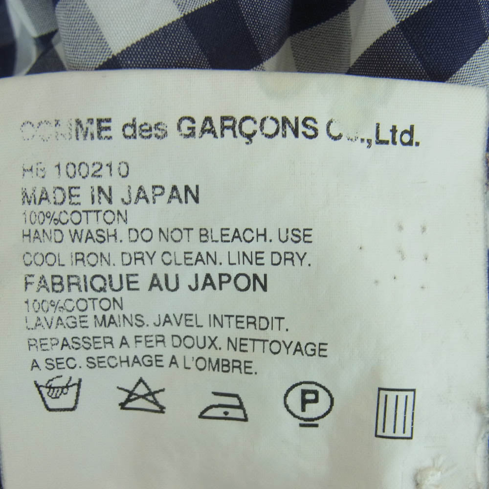 COMME des GARCONS HOMME コムデギャルソンオム 田中オム チェック柄 オープンカラー 長袖 シャツ コットン 日本製 ダークネイビー系 ホワイト系 サイズ表記なし【中古】