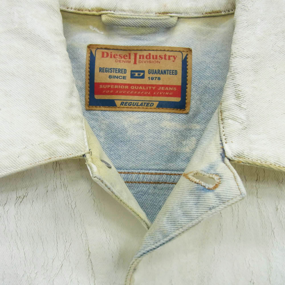 DIESEL ディーゼル A03885 09C84 D-BARCY ペイント加工 ダメージ加工 デニム ジャケット オフホワイト系 インディゴブルー系 M【中古】