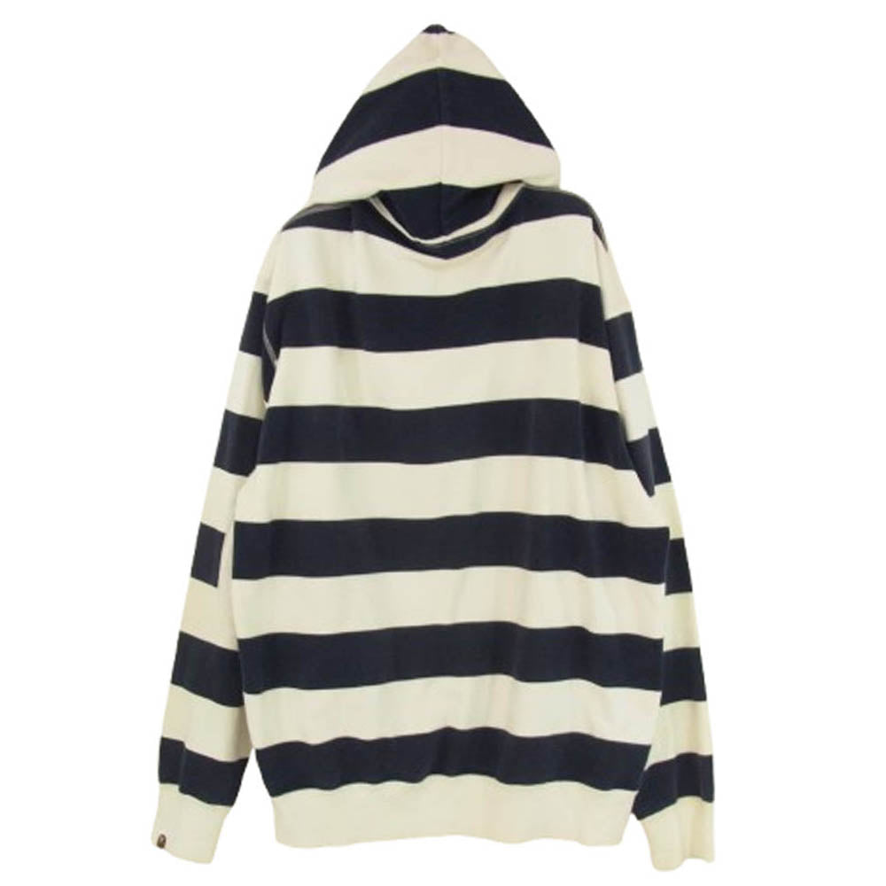 A BATHING APE アベイシングエイプ ロゴワッペン ボーダー ジップ パーカー フーディ ダークネイビー系 L【中古】