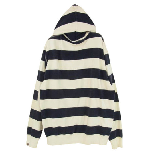 A BATHING APE アベイシングエイプ ロゴワッペン ボーダー ジップ パーカー フーディ ダークネイビー系 L【中古】