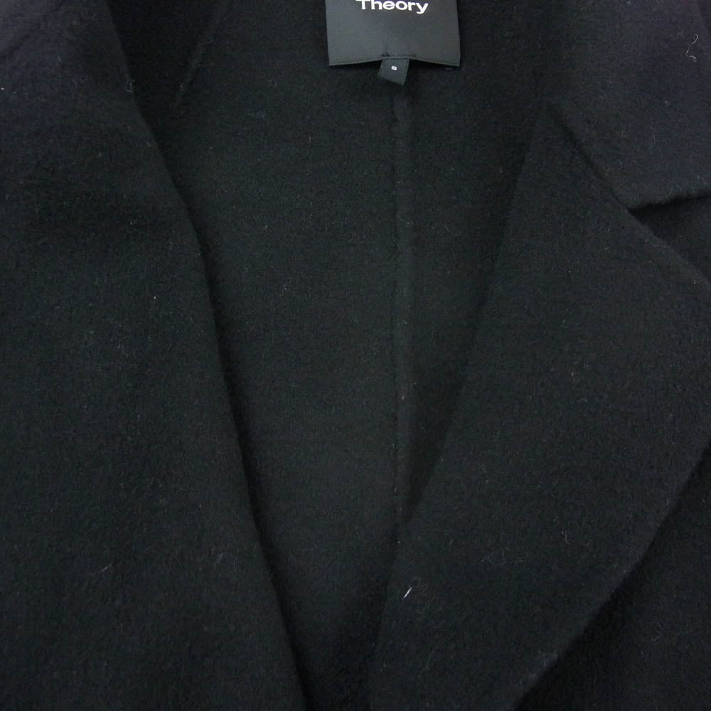 theory セオリー カシミヤ混 アームレザー切替 ウール コート ブラック系 S【中古】