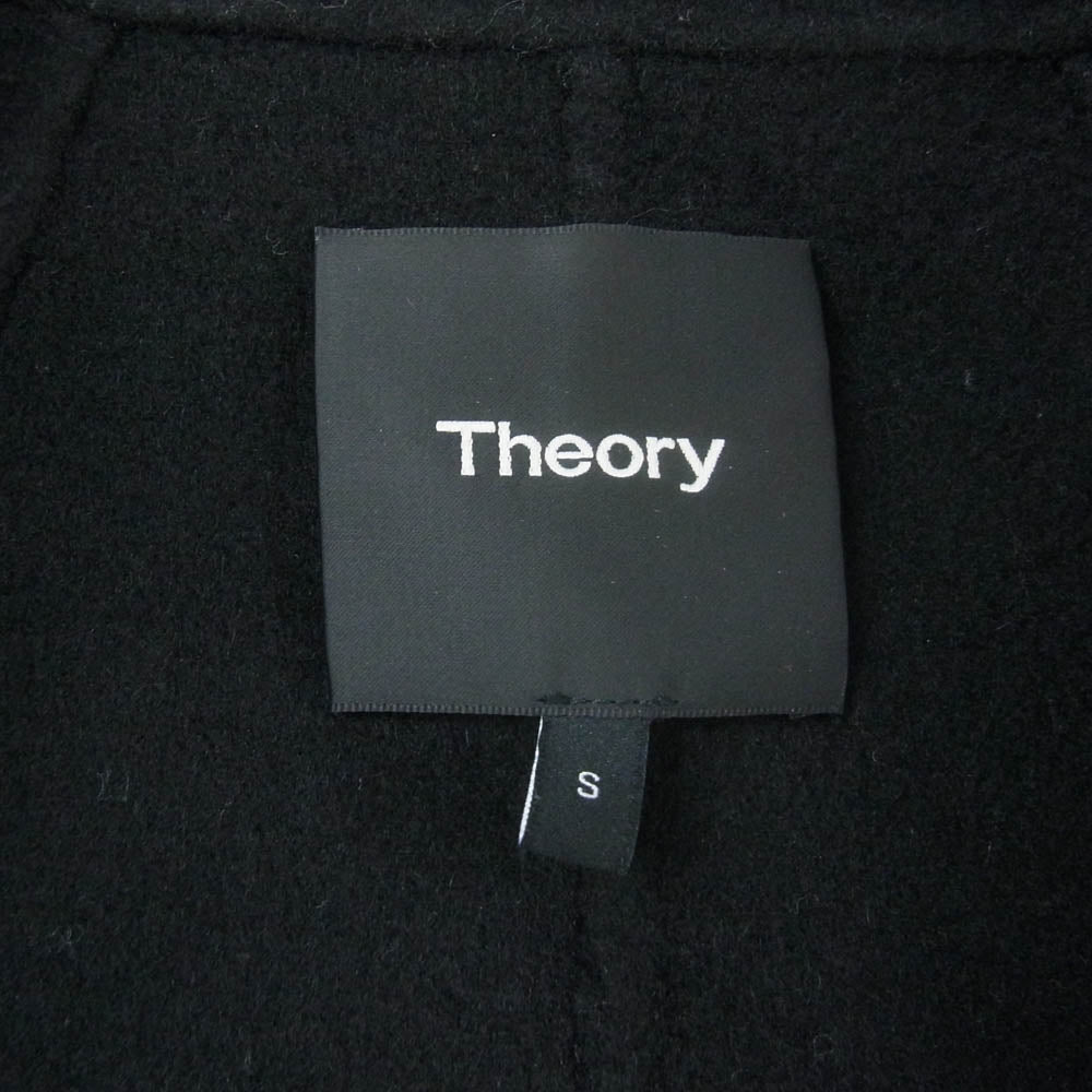 theory セオリー カシミヤ混 アームレザー切替 ウール コート ブラック系 S【中古】
