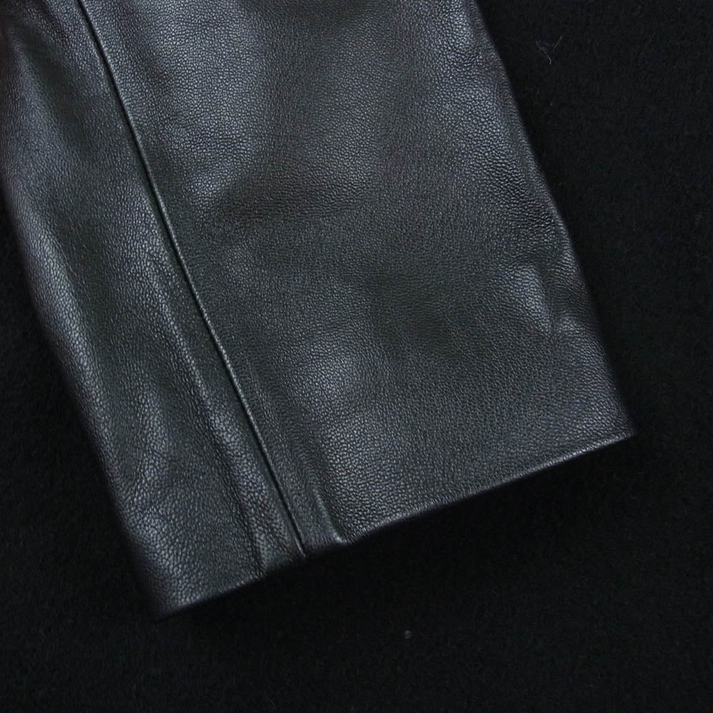theory セオリー カシミヤ混 アームレザー切替 ウール コート ブラック系 S【中古】