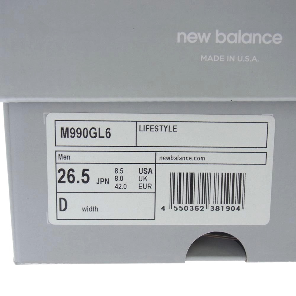 NEW BALANCE ニューバランス M990GL6 USA製 スエード メッシュ ローカット スニーカー グレー系 26.5cm【中古】