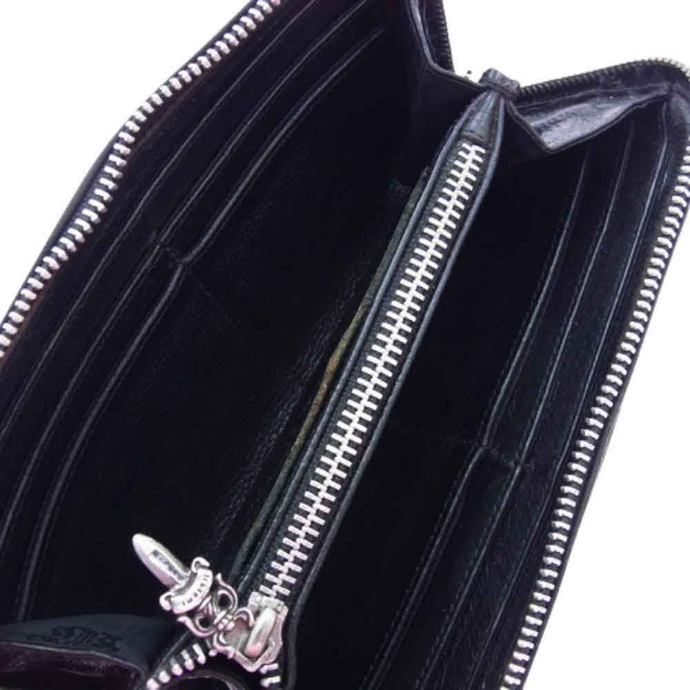 CHROME HEARTS クロムハーツ（原本無） REC F ZIP 3 PTCH セメタリー クロスパッチ ダガージップ ラウンドファスナー ウォレット ブラック系【中古】