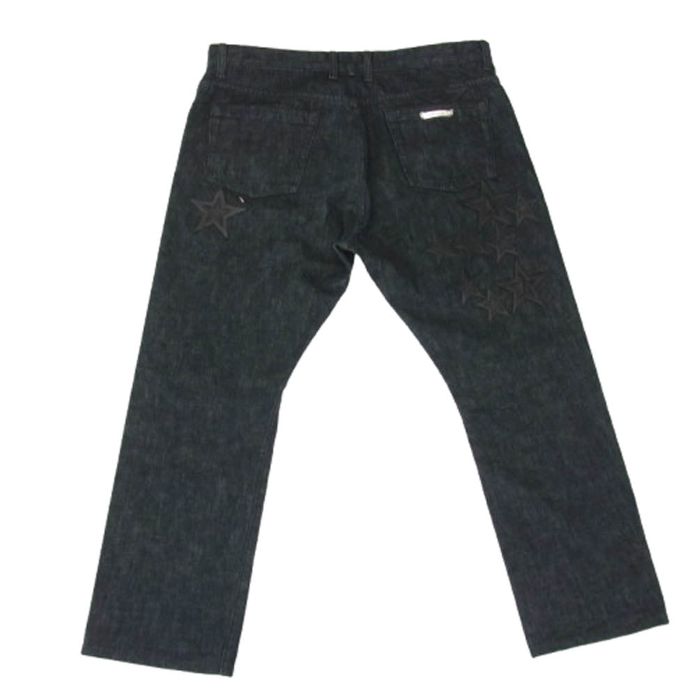 CHROME HEARTS クロムハーツ（原本無） JEAN STRTLG FBRC レザー スターパッチ クロスボールボタン スクロールラベル ストレート デニムパンツ 38inch 38インチ ブラック系 38【中古】