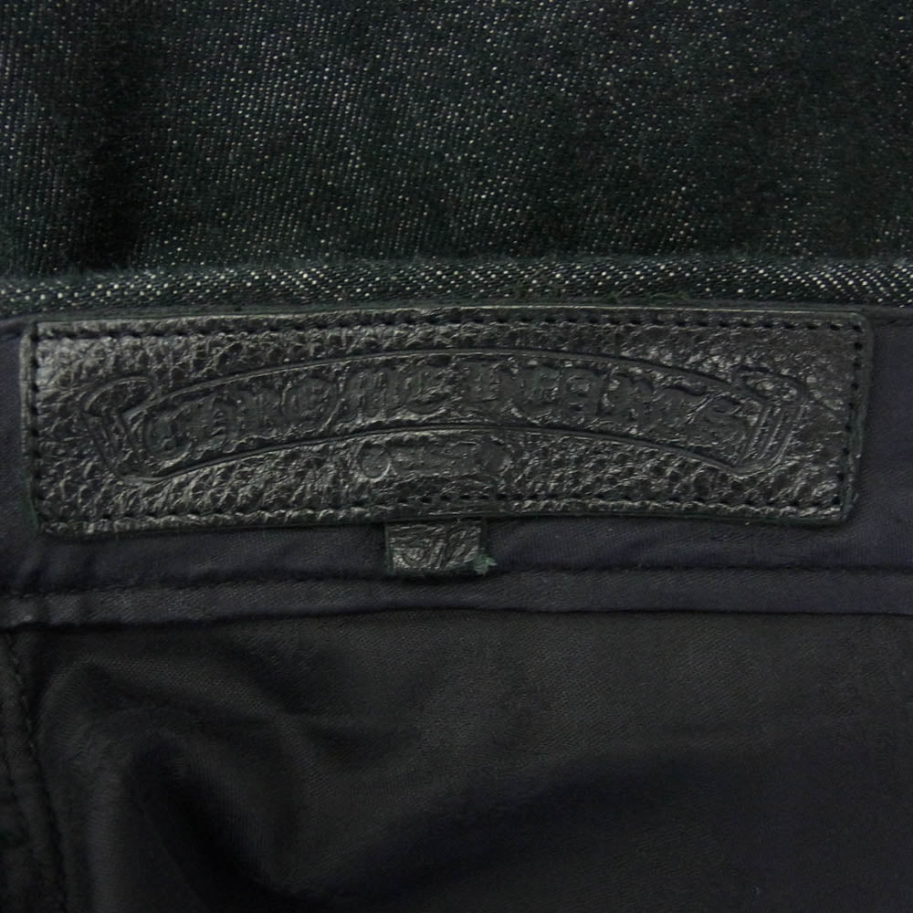 CHROME HEARTS クロムハーツ（原本無） JEAN STRTLG FBRC レザー スターパッチ クロスボールボタン スクロールラベル ストレート デニムパンツ 38inch 38インチ ブラック系 38【中古】