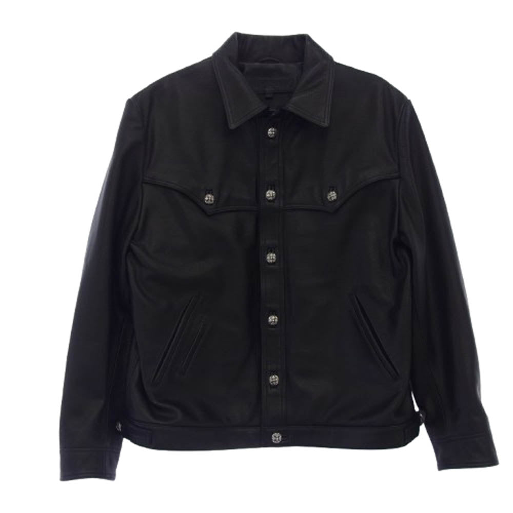 CHROME HEARTS クロムハーツ（原本無） CLASSIC JEAN LTHR 袖フローラルクロス クロスボール バックフレアニー クラシックジーン レザー ジャケット Size：XL ブラック系 XL【中古】