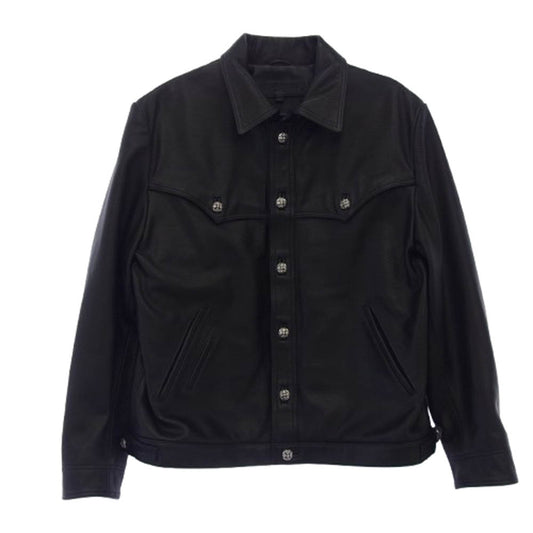 CHROME HEARTS クロムハーツ（原本無） CLASSIC JEAN LTHR 袖フローラルクロス クロスボール バックフレアニー クラシックジーン レザー ジャケット Size：XL ブラック系 XL【中古】
