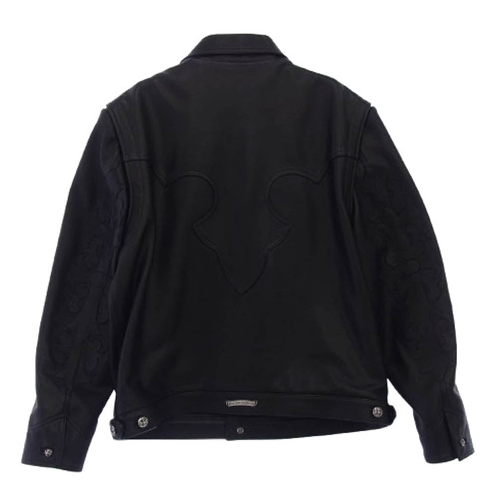 CHROME HEARTS クロムハーツ（原本無） CLASSIC JEAN LTHR 袖フローラルクロス クロスボール バックフレアニー クラシックジーン レザー ジャケット Size：XL ブラック系 XL【中古】