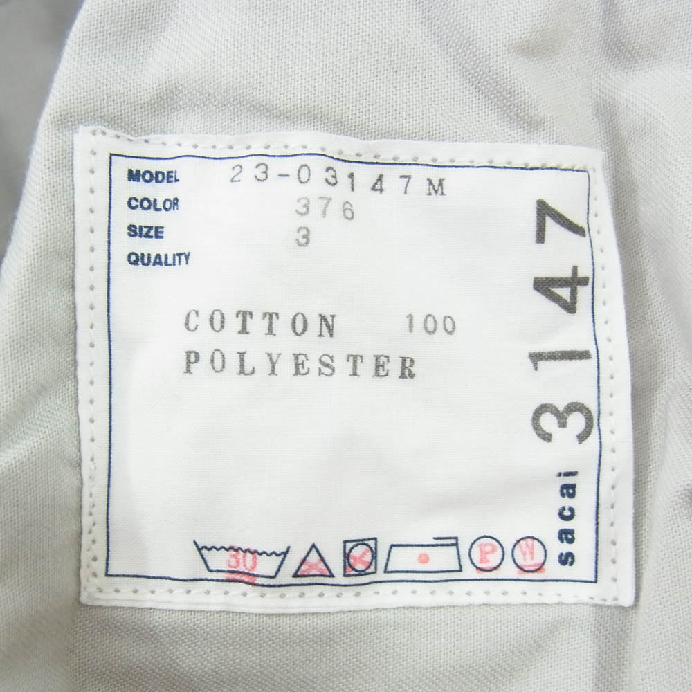 Sacai サカイ 23-03147M Cotton Chino Pants ドローストリング トラウザーズ パンツ グレー系 3【中古】