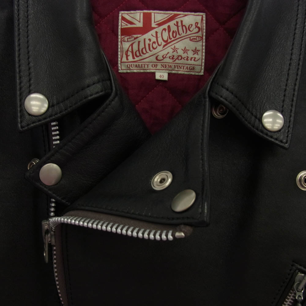 ADDICT CLOTHES アディクトクローズ AD-03 ホースハイド ダブル レザー ライダース ジャケット ブラック系 40【極上美品】【中古】