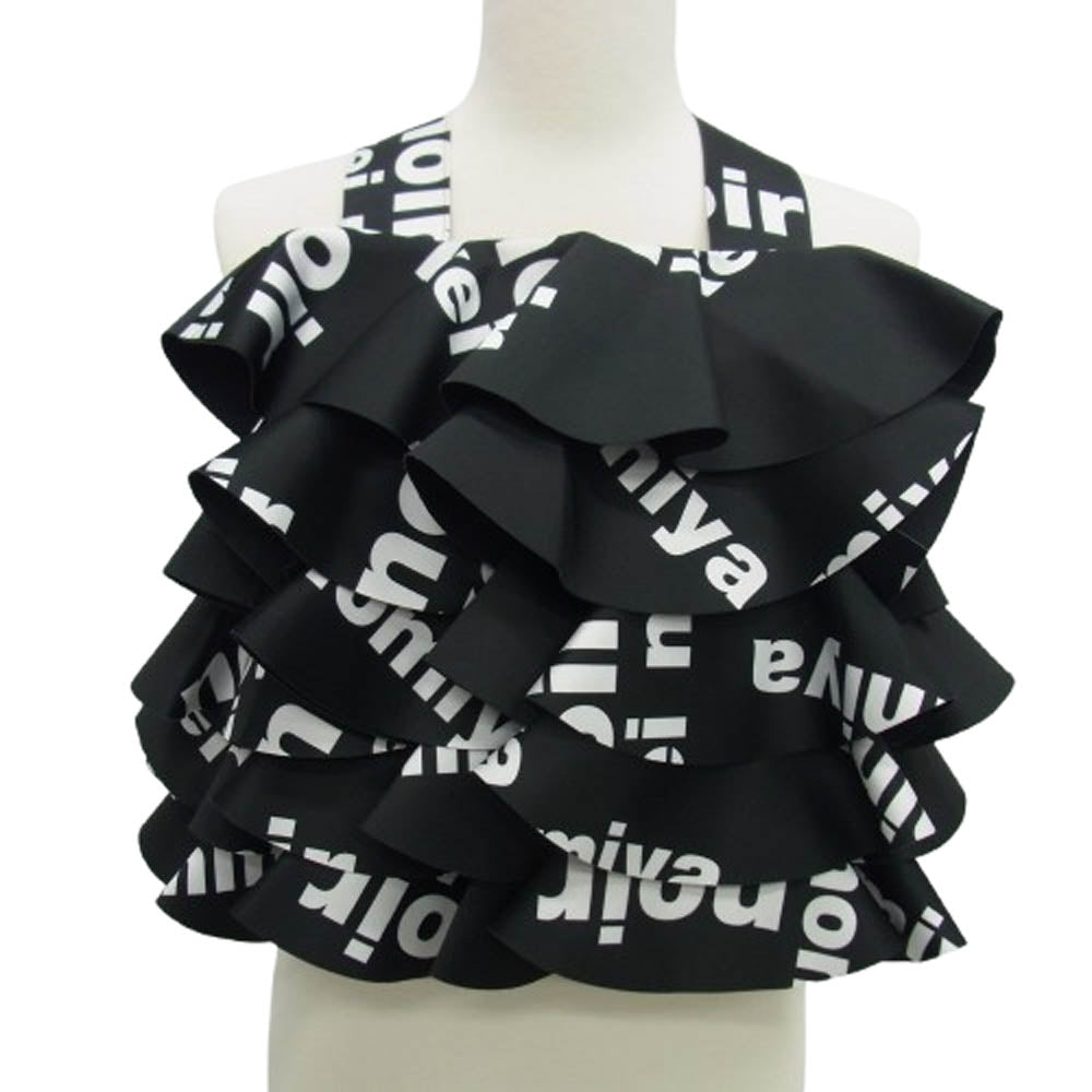 コムデギャルソンノワールケイニノミヤ 3I-V011 ロゴ総柄 エステル クロスストラップ ビスチェ 吊りトップス ブラック系 XS【美品】【中古】