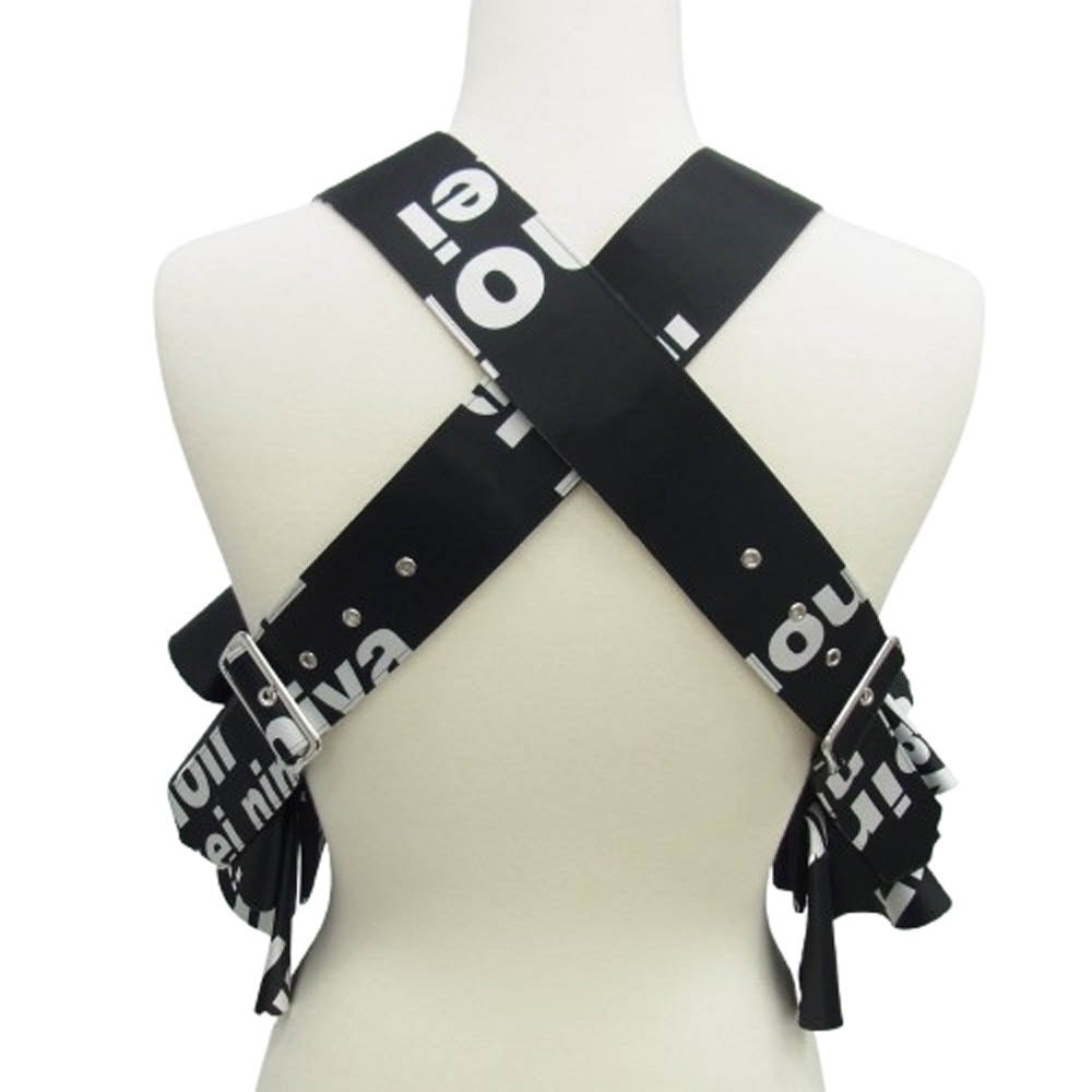 コムデギャルソンノワールケイニノミヤ 3I-V011 ロゴ総柄 エステル クロスストラップ ビスチェ 吊りトップス ブラック系 XS【美品】【中古】