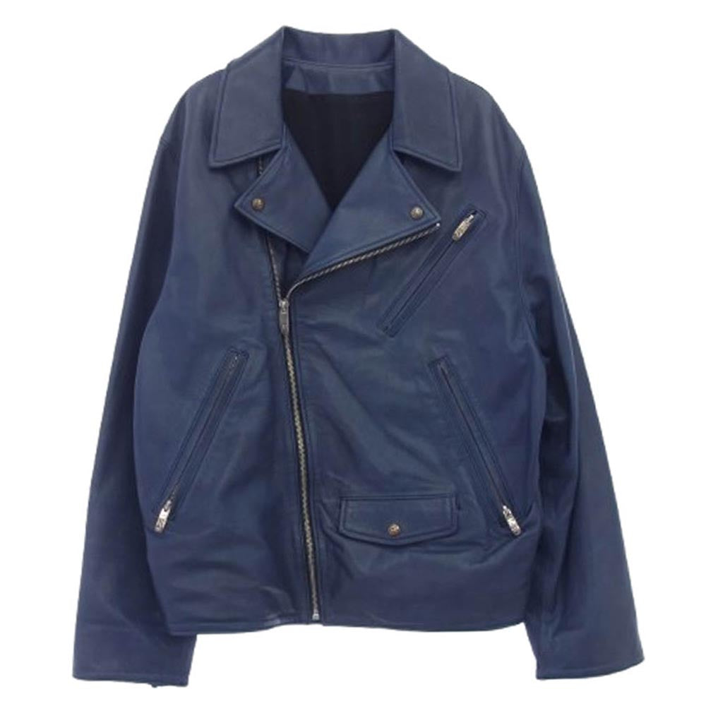 PORTER CLASSIC ポータークラシック PC RIDERS JACKET W/LOVE&PEACE SILVER ダブルライダース ジャケット ラブアンドピース ブルー系 L【中古】