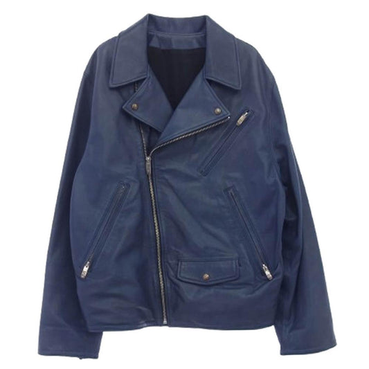 PORTER CLASSIC ポータークラシック PC RIDERS JACKET W/LOVE&PEACE SILVER ダブルライダース ジャケット ラブアンドピース ブルー系 L【中古】