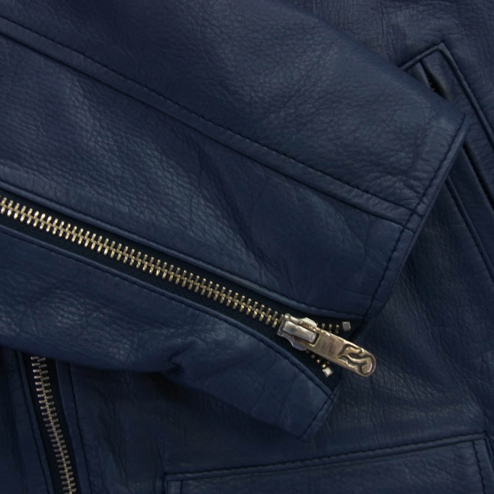 PORTER CLASSIC ポータークラシック PC RIDERS JACKET W/LOVE&PEACE SILVER ダブルライダース ジャケット ラブアンドピース ブルー系 L【中古】