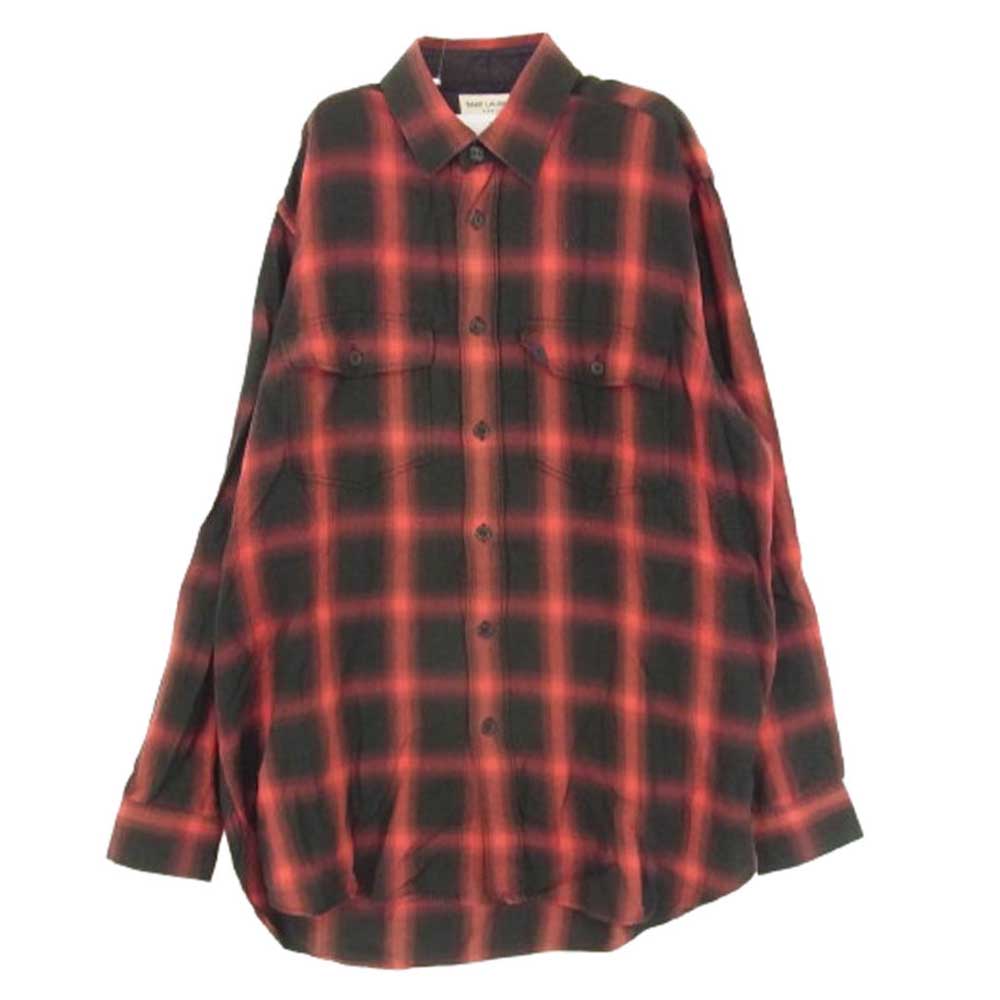 SAINT LAURENT サンローラン 13AW 326627 Y7298 エディ期 コットン リヨセル オンブレ チェック シャツ レッド系 38【中古】