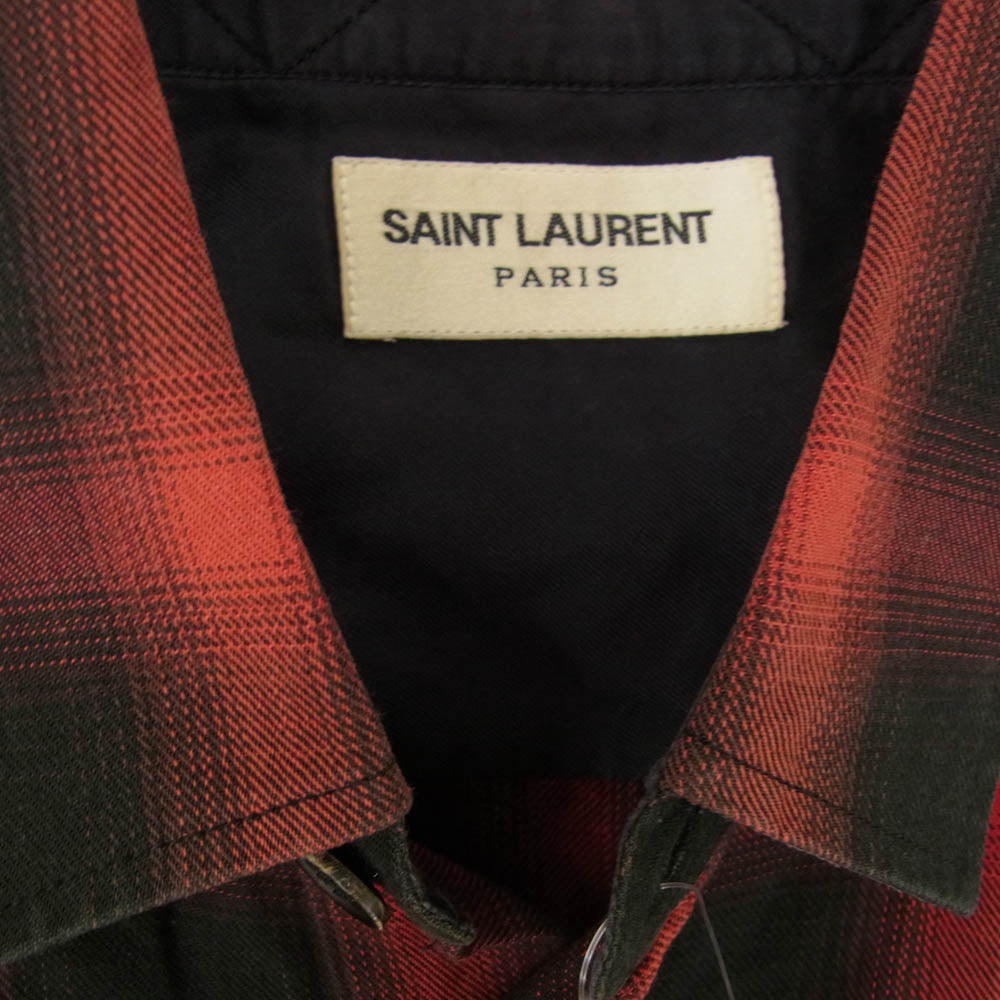 SAINT LAURENT サンローラン 13AW 326627 Y7298 エディ期 コットン リヨセル オンブレ チェック シャツ レッド系 38【中古】