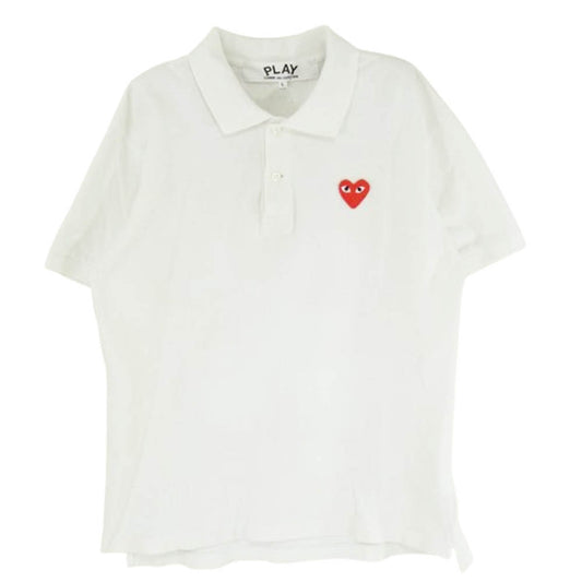 PLAY COMME des GARCONS プレイコムデギャルソン AZ-T006 ハートワッペン 鹿の子 半袖 ポロシャツ ホワイト系 L【中古】