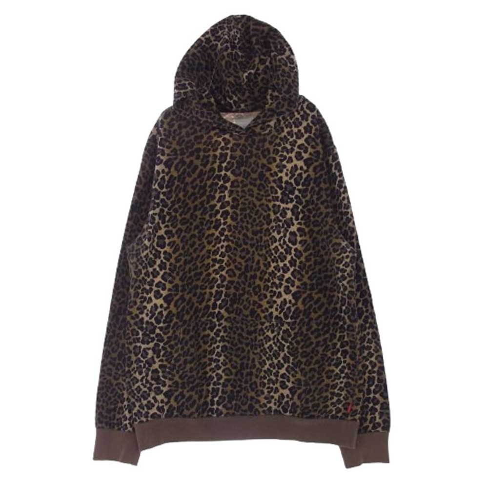 Supreme シュプリーム 白タグ オールド レオパード プルオーバー パーカー フーディー ブラウン系 ゴールド系 M【中古】