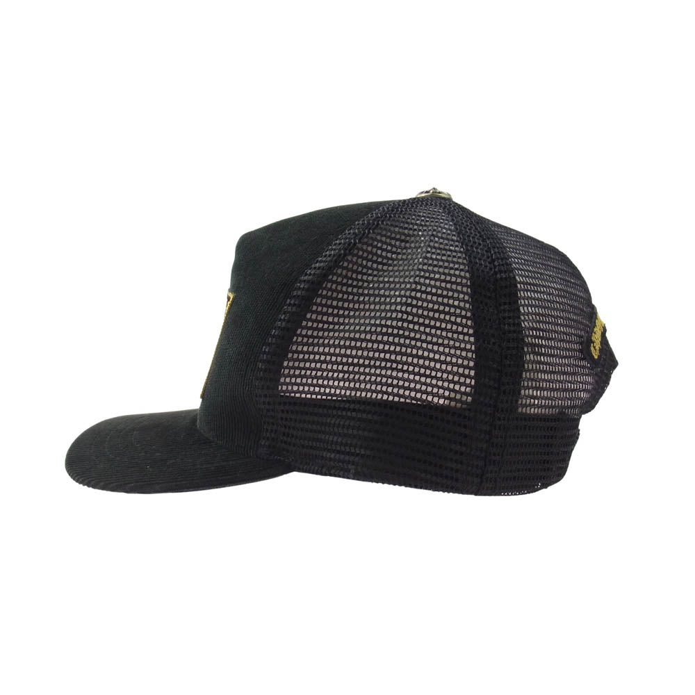 CHROME HEARTS クロムハーツ（原本無） Hollywood Corduroy Trucker Hat ハリウッド コーデュロイ トラッカーハット メッシュ キャップ クロスボール 帽子 ブラック系 OS【中古】