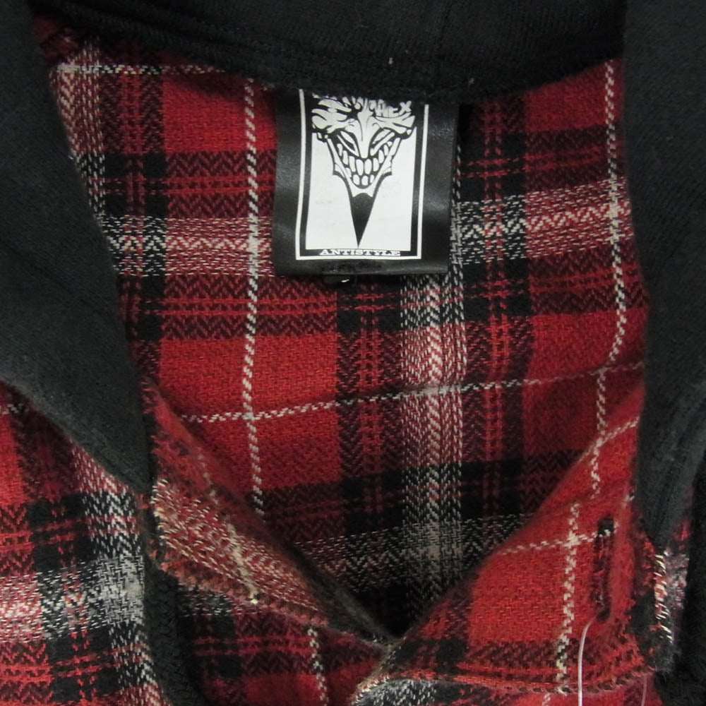 HEX ANTISTYLE ヘックスアンチスタイル チェック フード付き 長袖 シャツ レッド系 L【中古】