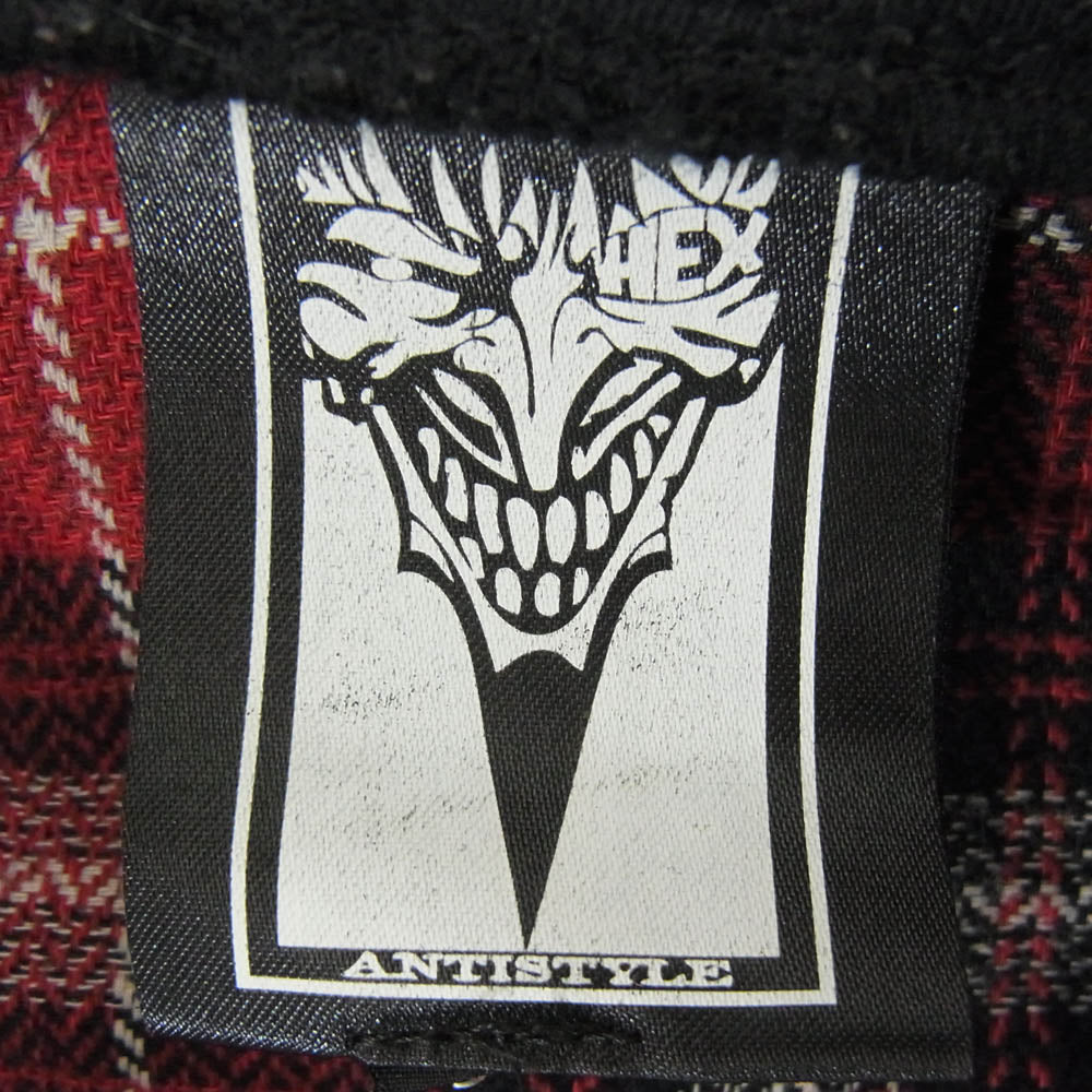 HEX ANTISTYLE ヘックスアンチスタイル チェック フード付き 長袖 シャツ レッド系 L【中古】