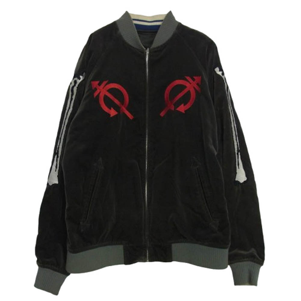 HEX ANTISTYLE ヘックスアンチスタイル Reversible Logo Embroidery Stadium Jumper リバーシブル スタジャン スカジャン ブルゾン ジャケット カーキ系 M【中古】