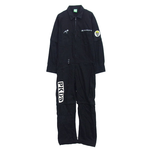 PUNK DRUNKERS パンクドランカーズ ワッペン バックプリント ロゴ 刺繍 オールインワン ツナギ ブラック系 L【中古】