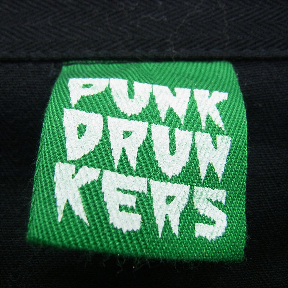 PUNK DRUNKERS パンクドランカーズ ワッペン バックプリント ロゴ 刺繍 オールインワン ツナギ ブラック系 L【中古】