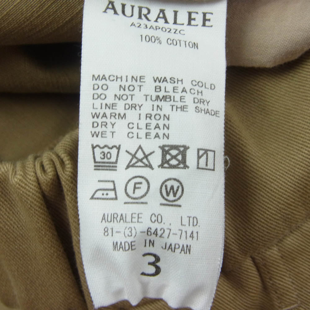 AURALEE オーラリー 23AW A23AP02ZC Washed Heavy Chino Easy ウォッシュド ヘビー チノ イージー パンツ トラウザー ベージュ系 3【中古】