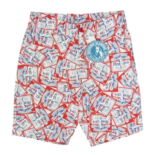 HYSTERIC GLAMOUR ヒステリックグラマー 02251am02 HG LABEL柄 ショートパンツ レッド系 S【新古品】【未使用】【中古】