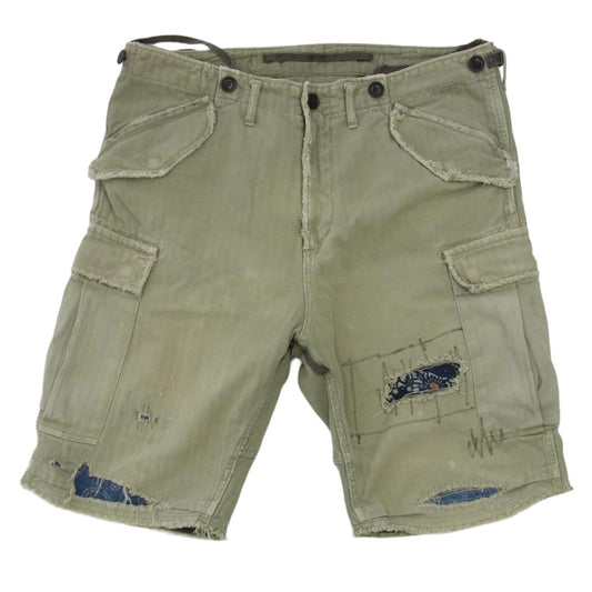 VISVIM ビズビム 0220905008003 ICT JUMBO EIGER SANCTION SHORTS CRASH リペアクラッシュ加工 カーゴ ショーツ ハーフパンツ カーキ系 2【中古】