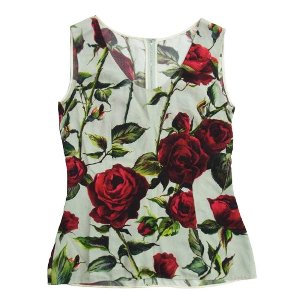 DOLCE&GABBANA ドルチェアンドガッバーナ フローラル総柄 花柄 レーヨン ノースリーブ ブラウス カットソー マルチカラー系 42【中古】