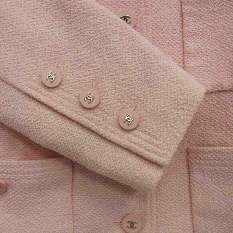 CHANEL シャネル ココマークボタン 裏地シルク ツイード ノーカラー