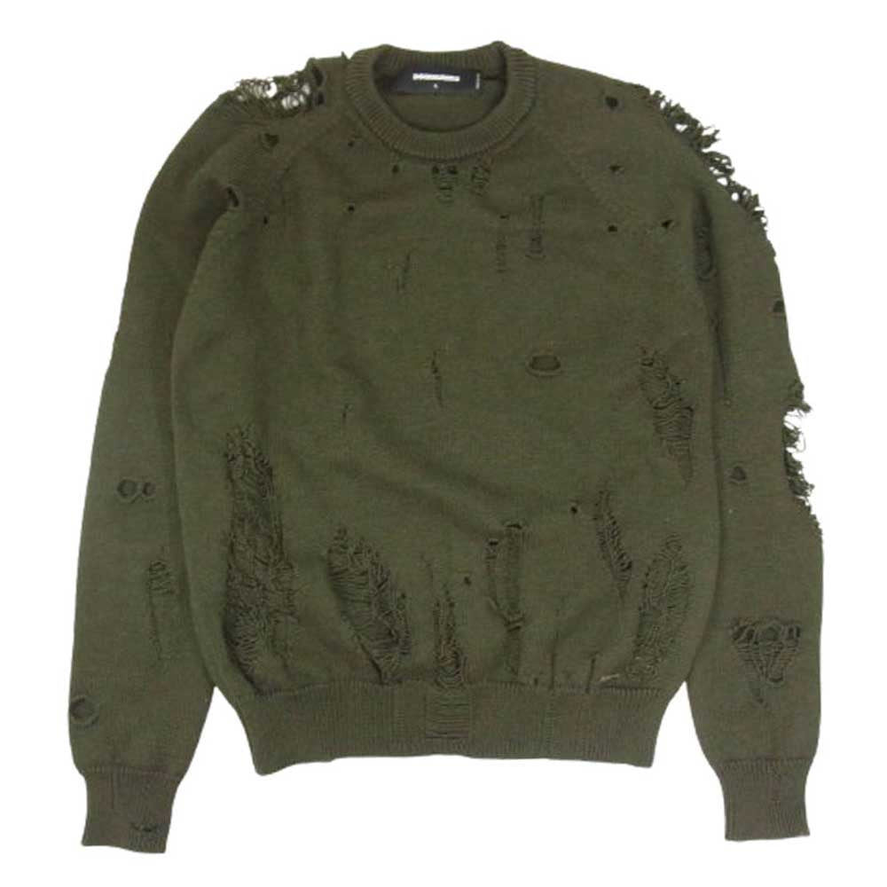 DSQUARED2 ディースクエアード s74ha0946 s16584 ダメージ加工 クルー ニット セーター カーキ系 L【中古】