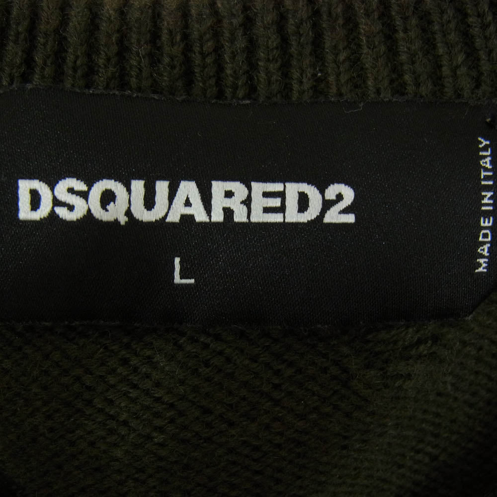DSQUARED2 ディースクエアード s74ha0946 s16584 ダメージ加工 クルー ニット セーター カーキ系 L【中古】