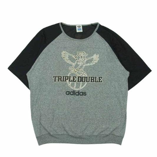 adidas アディダス ADS-6312 90s ヴィンテージ デサント メッシュ 切替し フットボート 半袖 Tシャツ グレー系 ブラック系 L【中古】