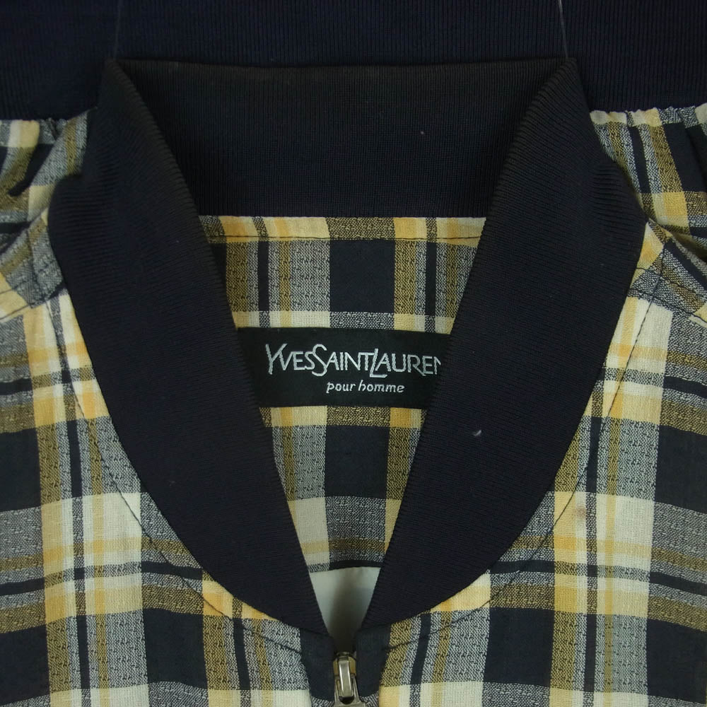 YVES SAINT LAURENT イヴサンローラン pour homme チェック柄 ブルゾン ジャケット ブラック系 イエロー系 95【中古】