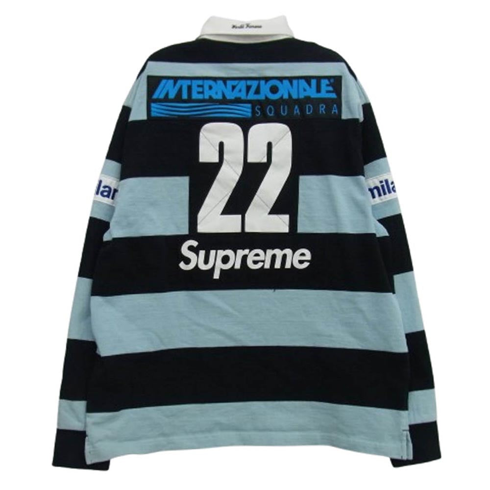 Supreme シュプリーム 22SS Stripe Rugby ストライプ ラガー 長袖 ポロシャツ ラガーシャツ ブラック系 ライトブルー系 M【中古】