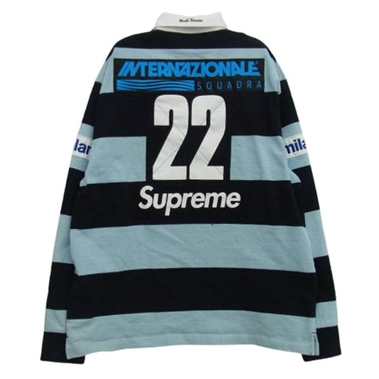 Supreme シュプリーム 22SS Stripe Rugby ストライプ ラガー 長袖 ポロシャツ ラガーシャツ ブラック系 ライトブルー系 M【中古】