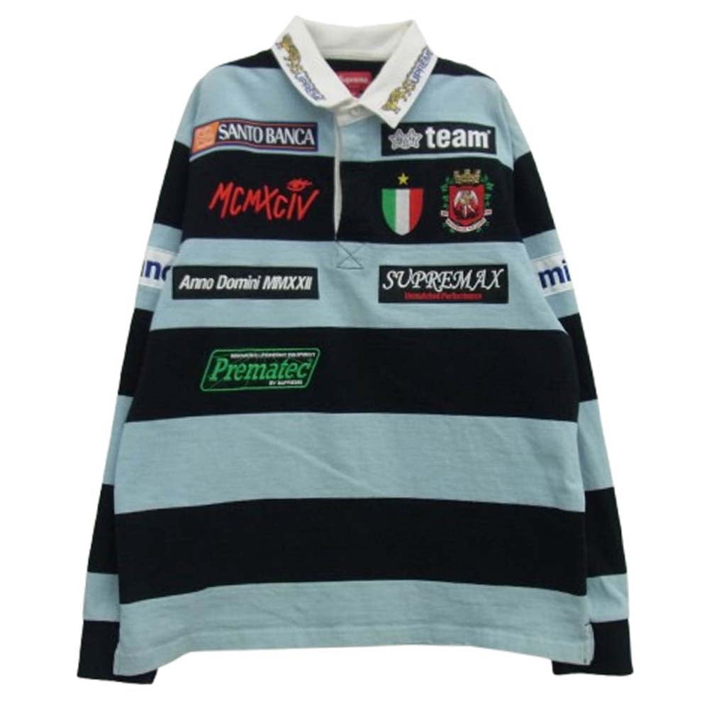 Supreme シュプリーム 22SS Stripe Rugby ストライプ ラガー 長袖 ポロシャツ ラガーシャツ ブラック系 ライトブルー系 M【中古】