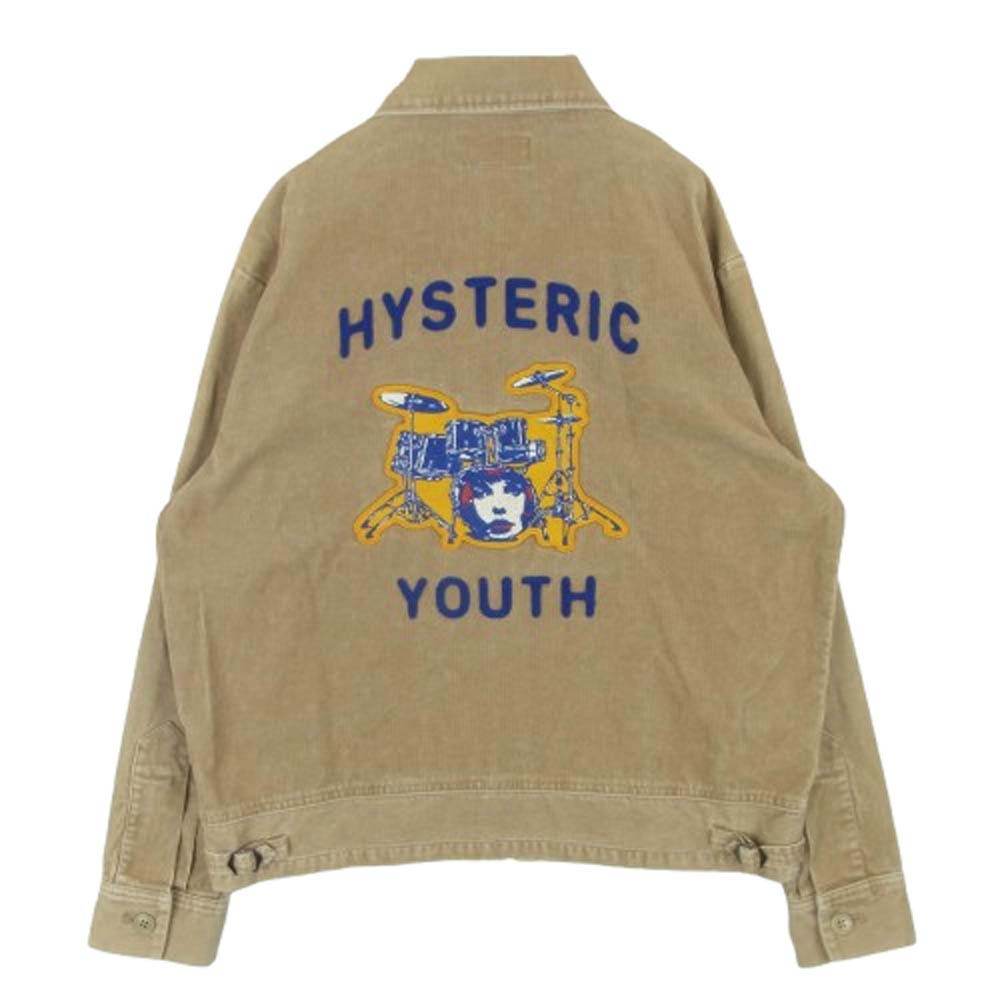 HYSTERIC GLAMOUR ヒステリックグラマー 02213AH04 HYSTERIC YOUTH刺繍 カレッジ シャツ コーデュロイ ジップ アップ ジャケット ライトブラウン系 L【中古】