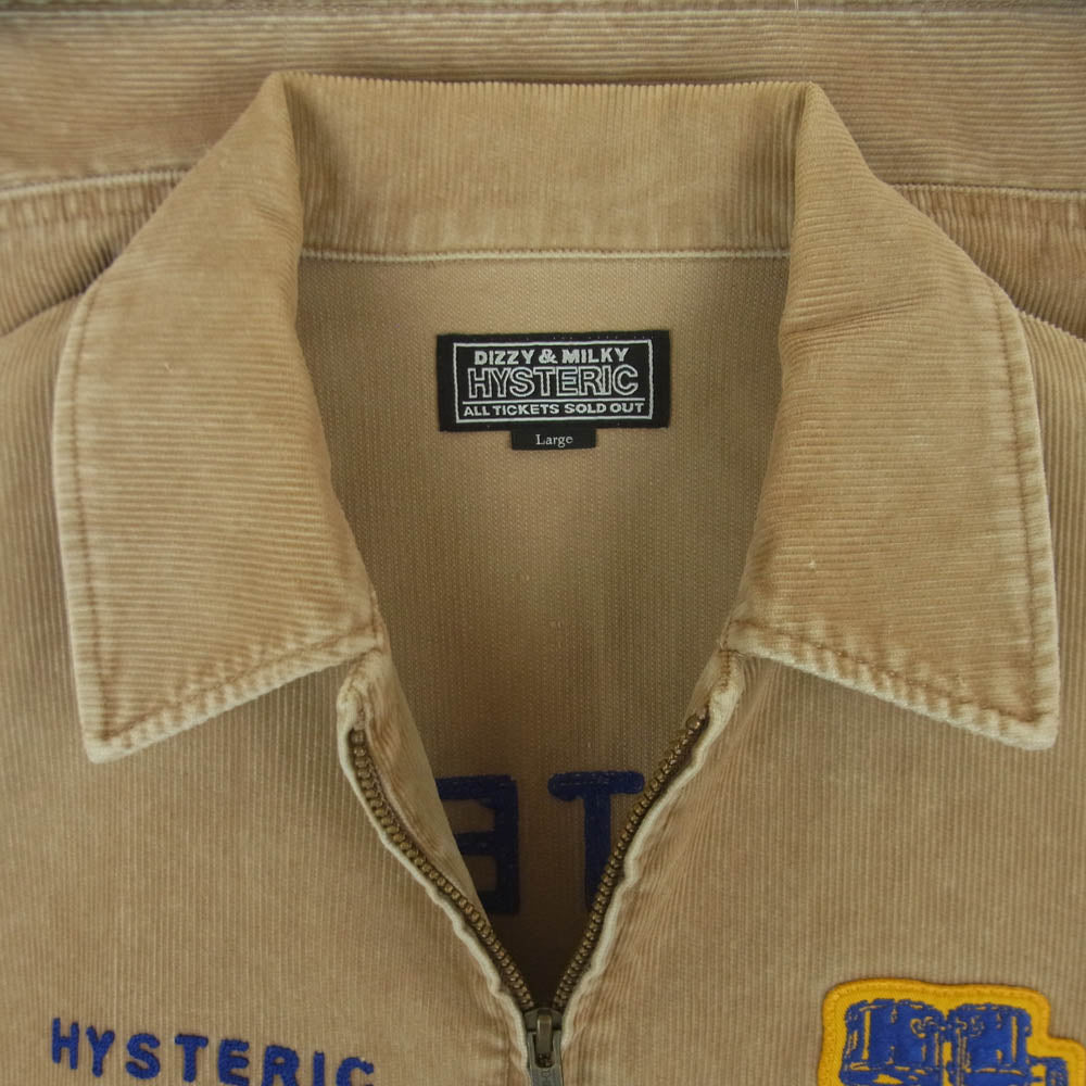 HYSTERIC GLAMOUR ヒステリックグラマー 02213AH04 HYSTERIC YOUTH刺繍 カレッジ シャツ コーデュロイ ジップ アップ ジャケット ライトブラウン系 L【中古】
