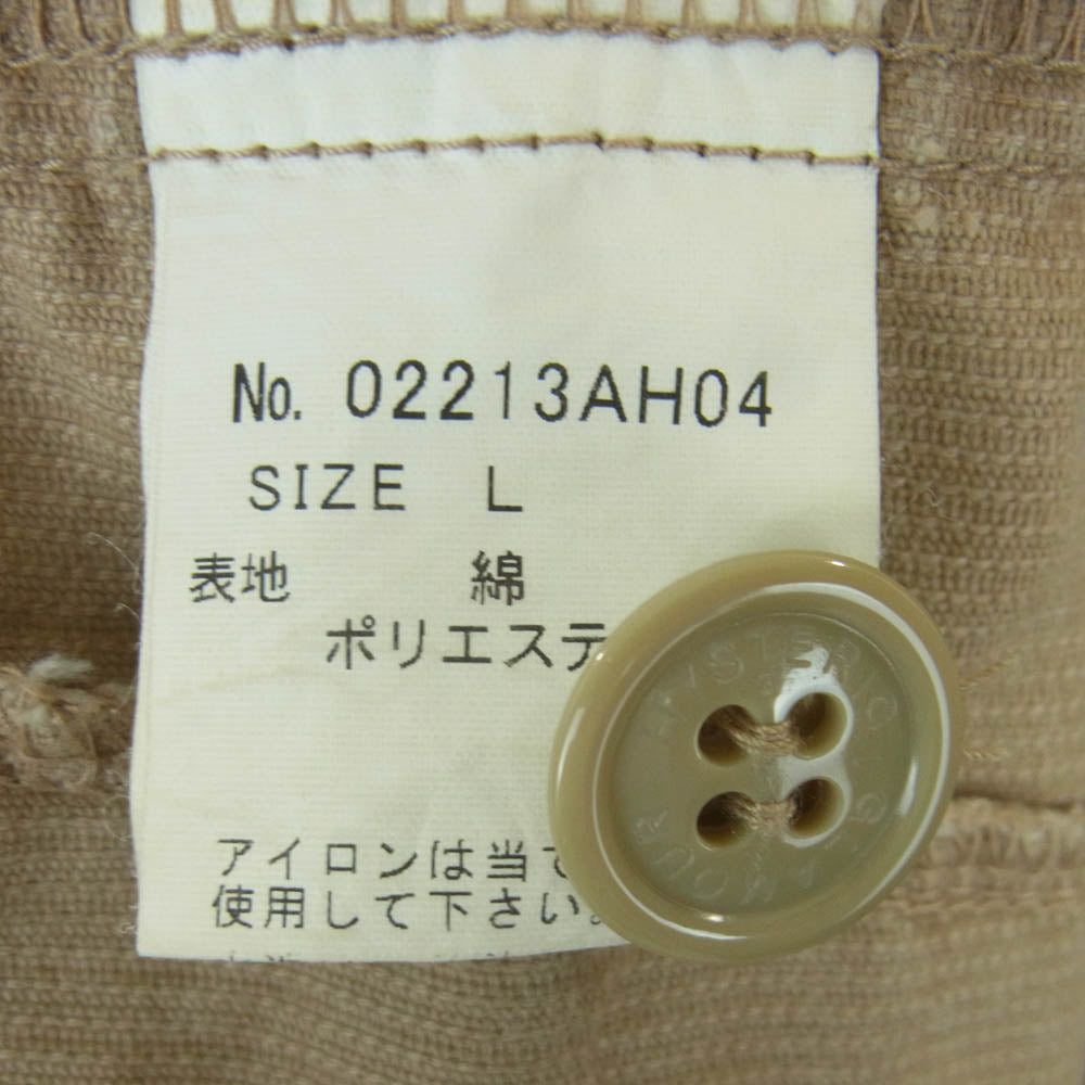 HYSTERIC GLAMOUR ヒステリックグラマー 02213AH04 HYSTERIC YOUTH刺繍 カレッジ シャツ コーデュロイ ジップ アップ ジャケット ライトブラウン系 L【中古】