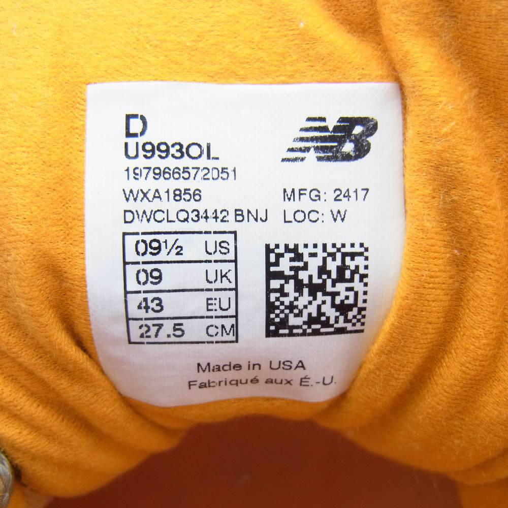 NEW BALANCE ニューバランス U993OL ローカットスニーカー カーキ系 27.5cm【中古】