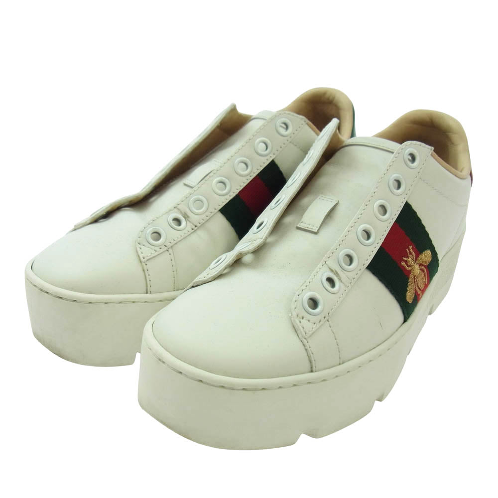 GUCCI グッチ 577573 Ace エース エンブロイダリー プラットフォーム スニーカー ホワイト系 34【中古】